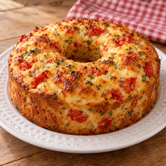 Bolo salgado de queijo com tomate e ervas